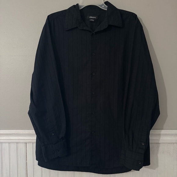 Claiborne | Men's Long Sleeve Button Up Shirt Black on Black Pinstripe XL - Picture 1 of 5
